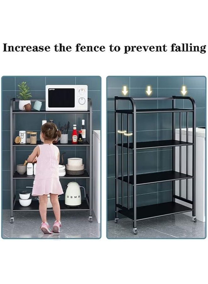 بيوينتي وحدة رفوف ميكروويف 4 طبقات، رف تخزين متعدد الاستخدامات لمنظم البهارات والأواني، محطة عمل، رف فرّان للمطبخ، منظم أدوات المائدة للخزانات وطاولات المطبخ (اللون: أسود، المقاس: ٦٠ × ٣٢ × ١٠٠ سم) - Image 2